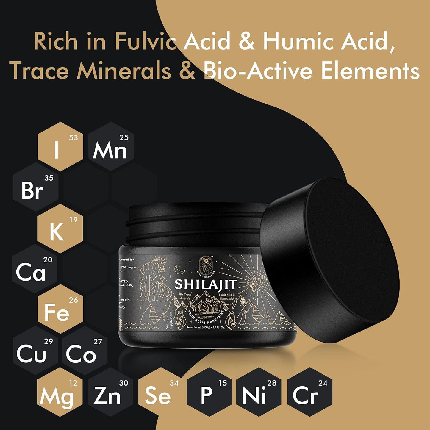 Shilajit Resin with Fulvic Acid & Trace Minerals, Original Siberian Pure Shilajit with 85+ Humic Acid Supplement Gel, Support Metabolism & Immune System