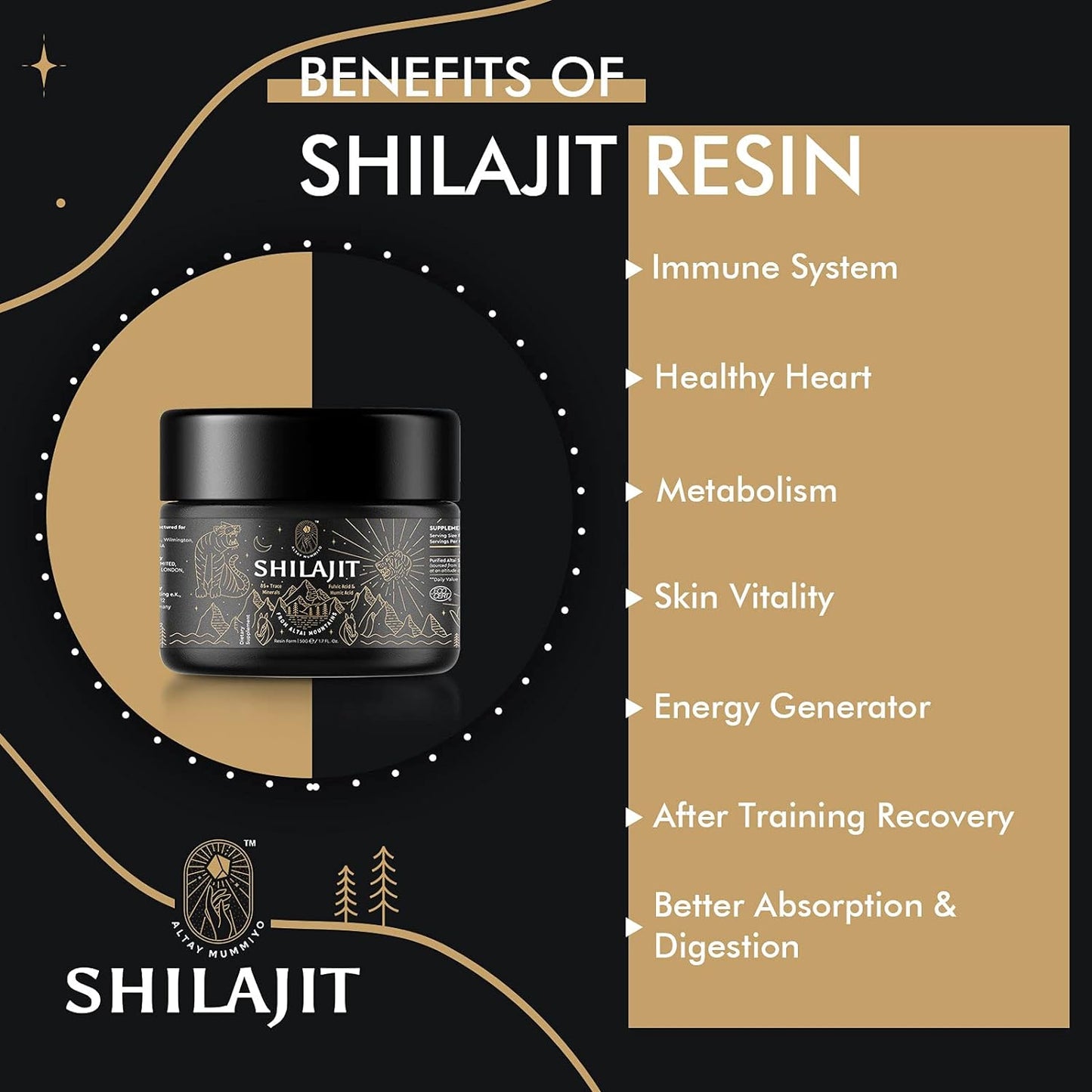 Shilajit Resin with Fulvic Acid &amp; Trace Minerals, Original Siberian Pure Shilajit with 85+ Humic Acid Supplement Gel, Support Metabolism &amp; Immune System 